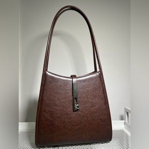 Vintage Brown Leather Shoulder Bag with stand